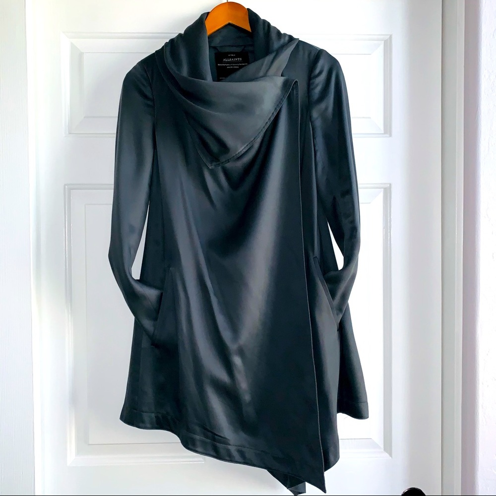 AllSaints Aioko Monument Gray Draped Jacket Sz 4